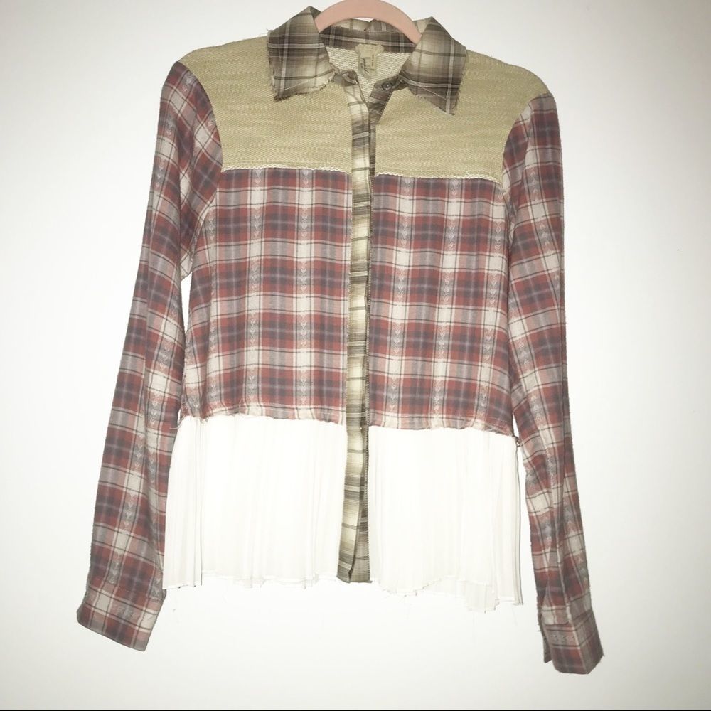 Gimmicks by BKE Mixed Media Plaid Shirt Small S - Picture 2 of 8